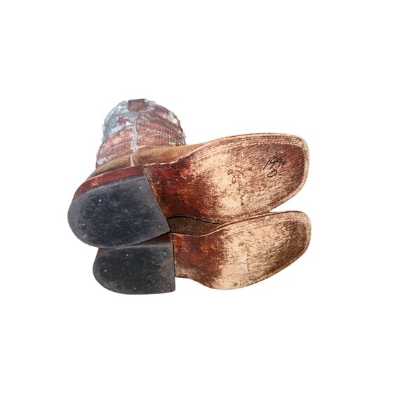 Macie Bean Distressed Leather Bison Sparkle Pink Sequin Western Cowgirl Boots - Picture 8 of 11